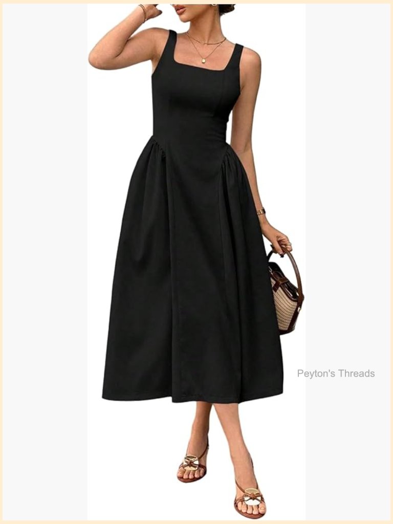 Sleeveless A Line Midi Dress With Cinched Waist For Wedding Guest